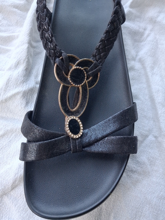 Alegria Shoes - Alegria Black Braided Thong Sandals with Gold Accents